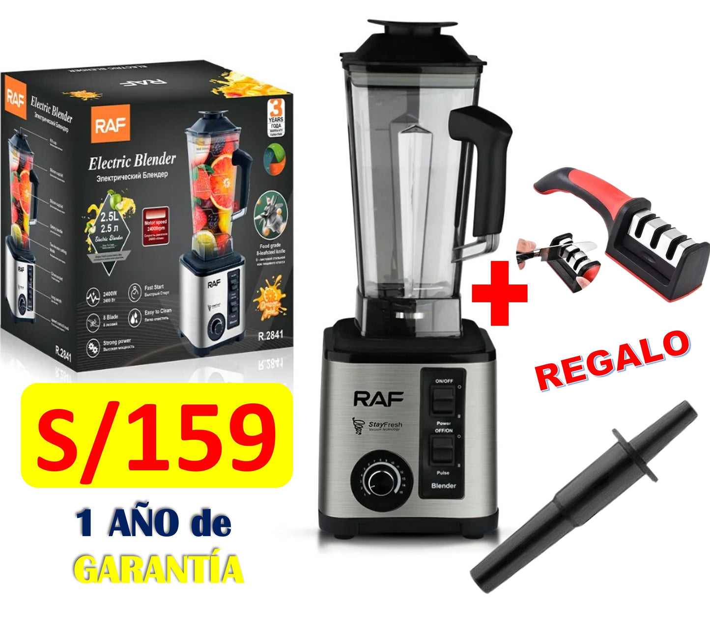 LICUADORA SEMI INDUSTRIAL PICA HIELO MARCA RAF DE 2300 WATTS Y 15 VELOCIDADES