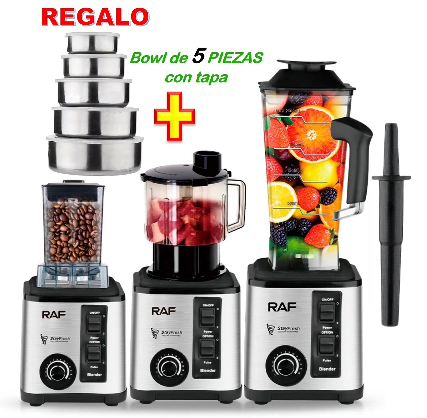 LICUADORA SEMI INDUSTRIAL PICA HIELO MARCA RAF DE 2300 WATTS Y 15 VELOCIDADES