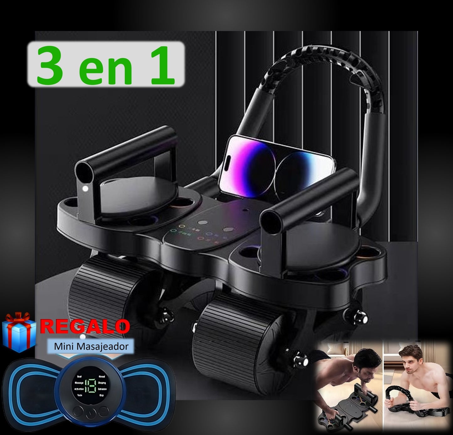 SUPER RODILLO ABDOMINAL DE 4 RUEDAS y 4 CODERAS + ACCESORIOS