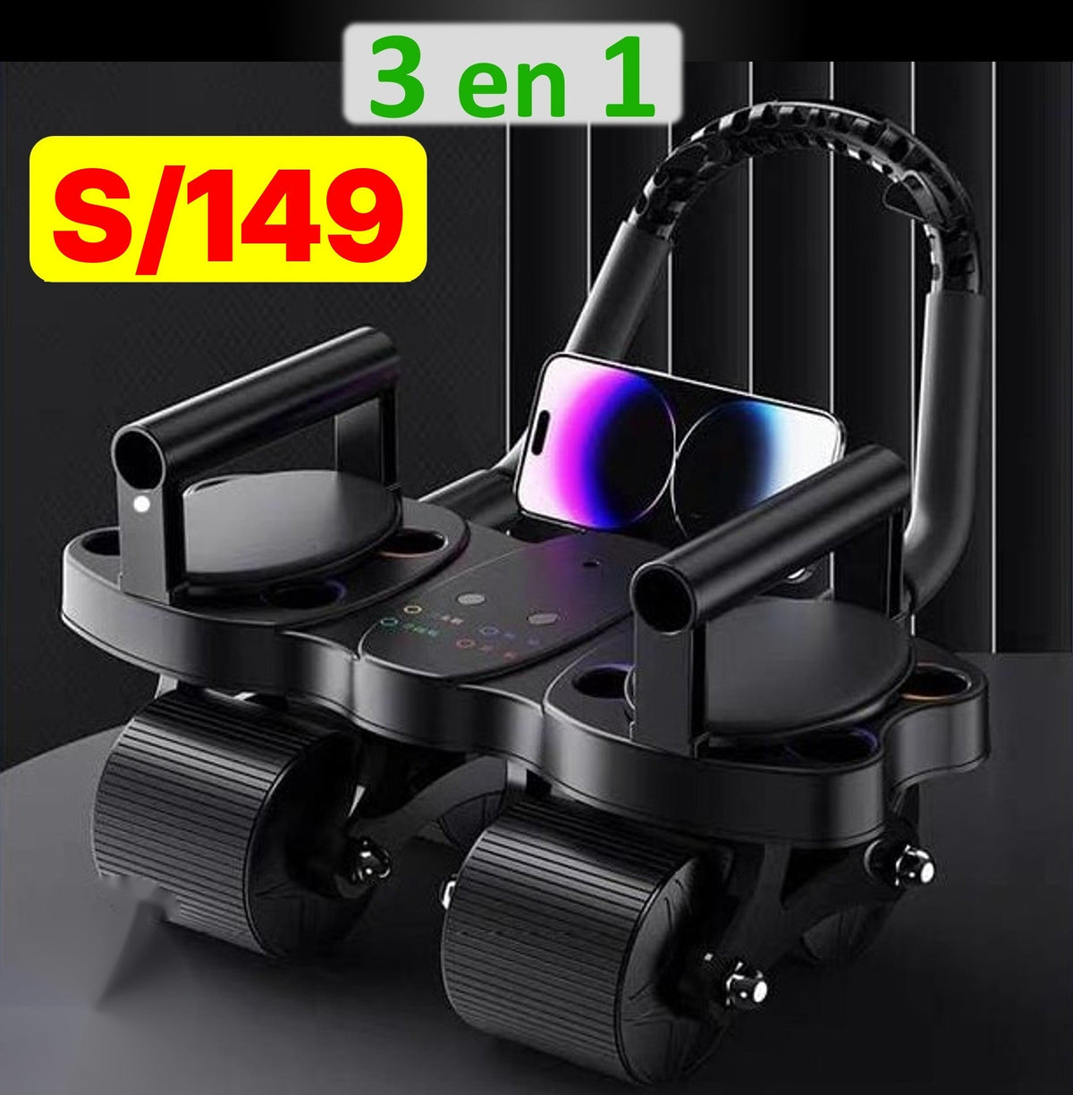 SUPER RODILLO ABDOMINAL DE 4 RUEDAS y 4 CODERAS + TABLERO DE FLEXIONES 3 EN 1