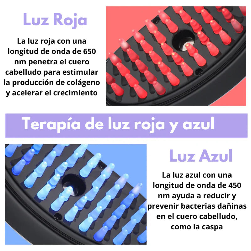 Cepillo inalámbrico Anticaída 4 en 1 con foto terapia y vibración de masajes.