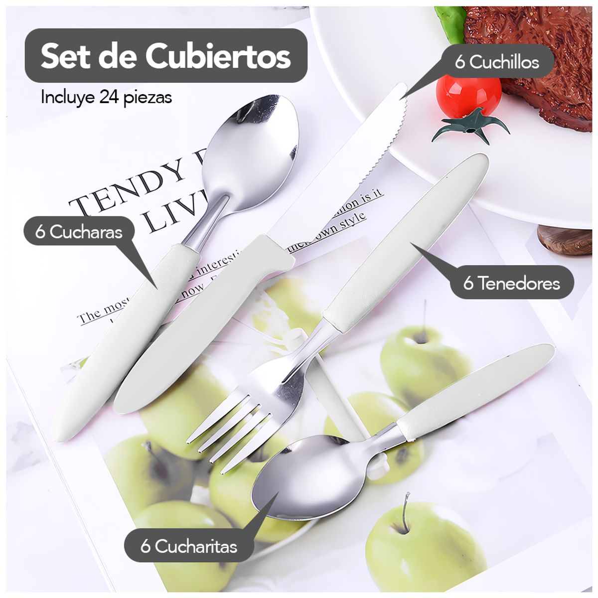 Set de 24 Cubiertos con canastilla