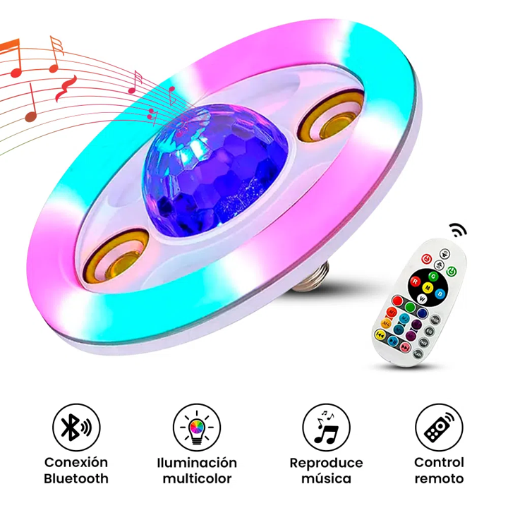 🎶FOCO INTELIGENTE 4 EN 1 - DOBLE PARLANTE BLUETOOTH🔉