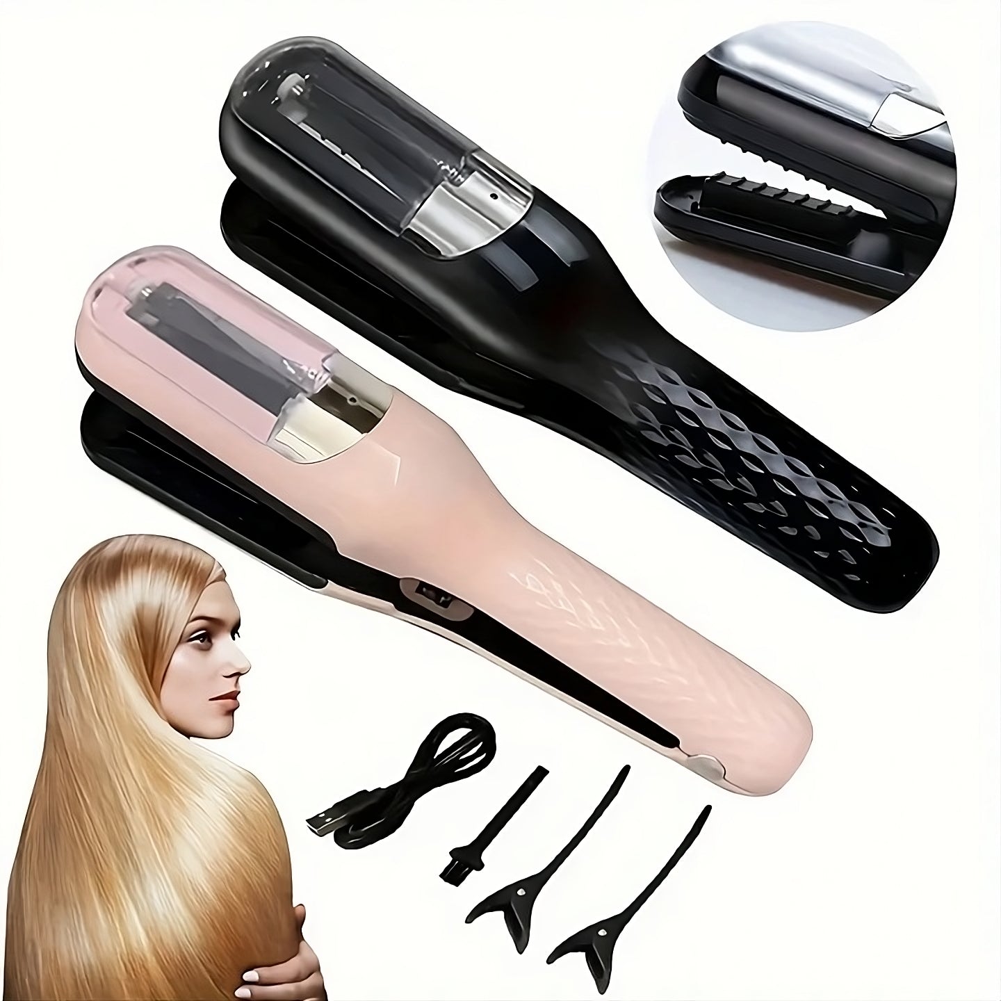 Cortador de Puntas Abiertas, Horquillas + accesorios, Para Cabello Seco, Dañado y Quebradizo.