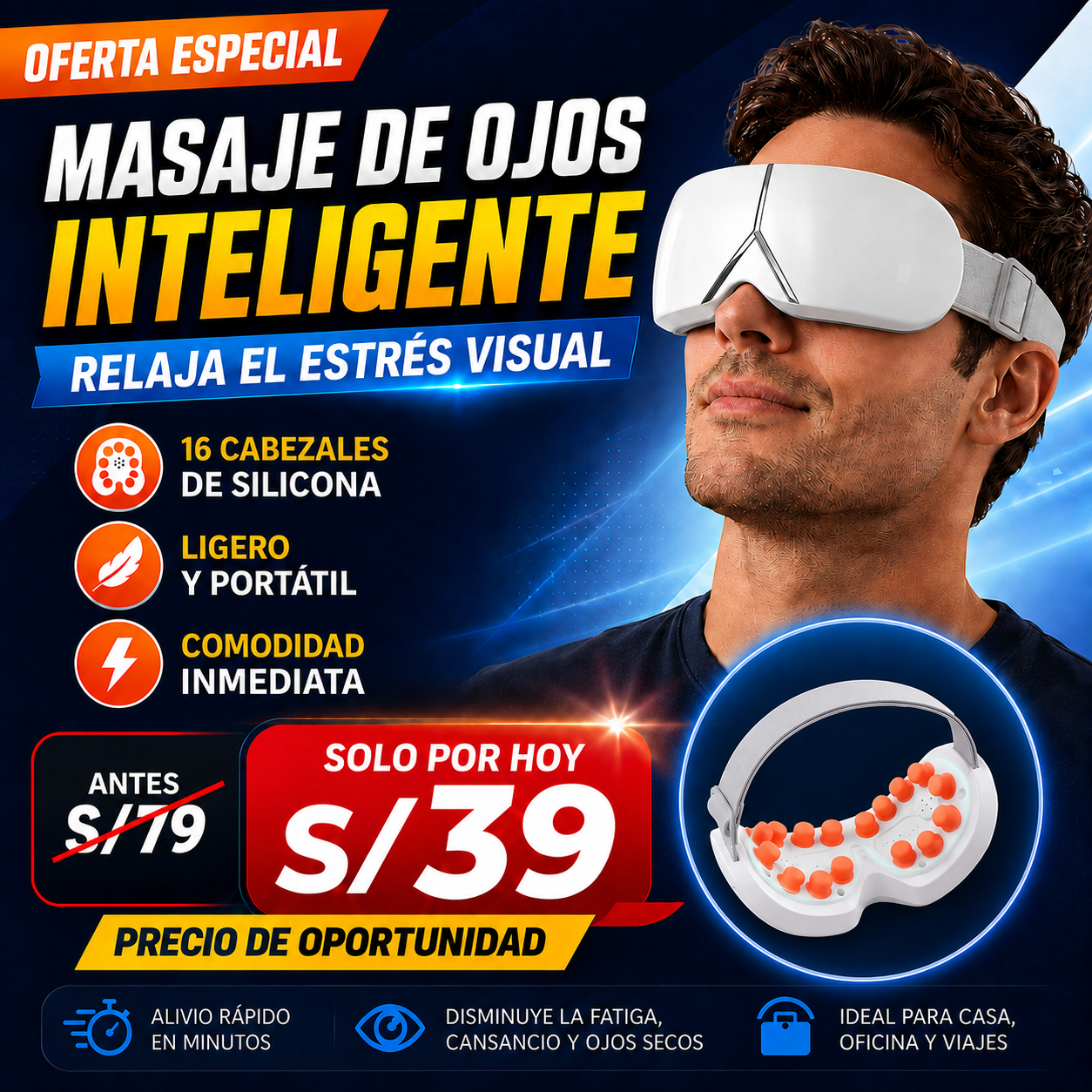 MASAJEADOR DE OJOS INTELIGENTE RECARGABLE PORTATIL.