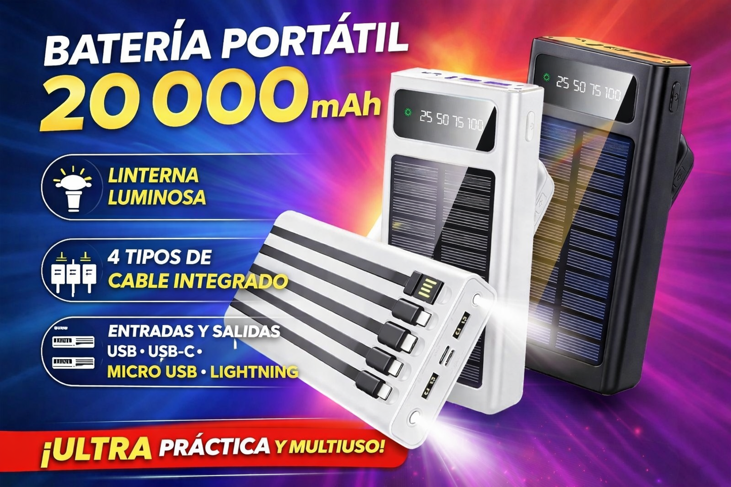 BATERÍA PORTATIL MULTIFUNCIONAL DE 20 000 mAH