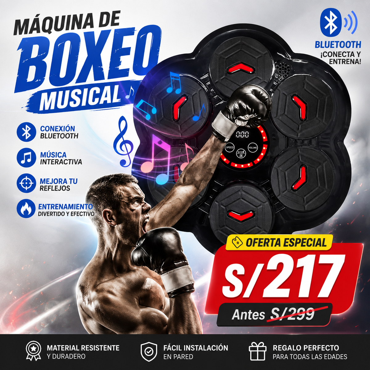 MÁQUINA DE BOXEO MUSICAL PRO +🎁 Y ENVÍO GRATIS