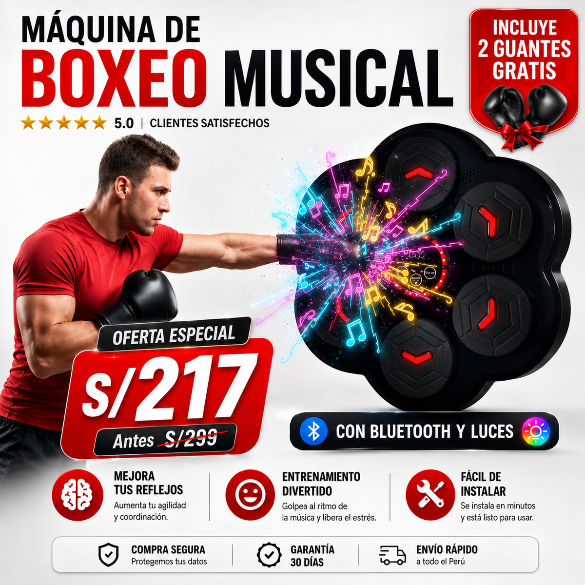 MÁQUINA DE BOXEO MUSICAL PRO +🎁 Y ENVÍO GRATIS