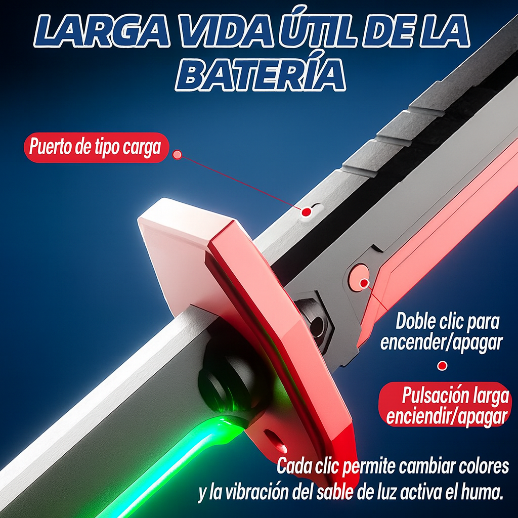 Sparkblade con Sonido, chispas, humo y Luces, recargable y accesorios.