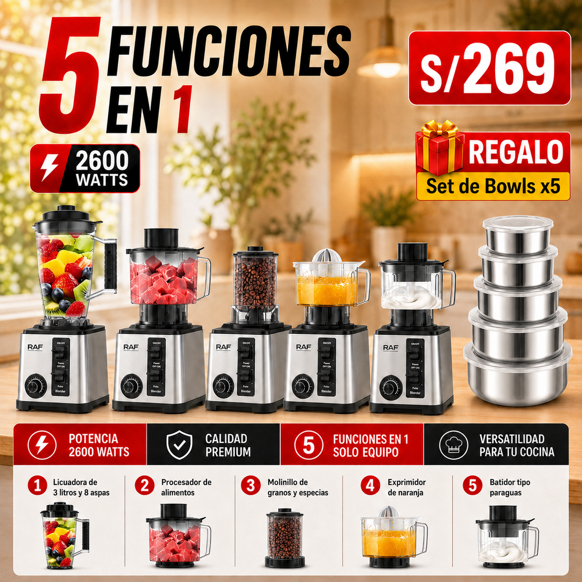 SUPER LICUADORAS DE 3, 5 Y 8 FUNCIONES |SEMI INDUSTRIALES DE 15 VELOCIDADES