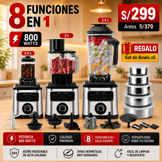 Licuadora RAF 8 en 1 — Semi Industrial 800W · 15 Velocidades · 2.5 Litros