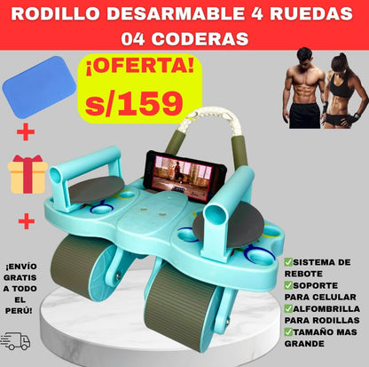 SUPER RODILLO ABDOMINAL DE 4 RUEDAS y 4 CODERAS + TABLERO DE FLEXIONES 3 EN 1