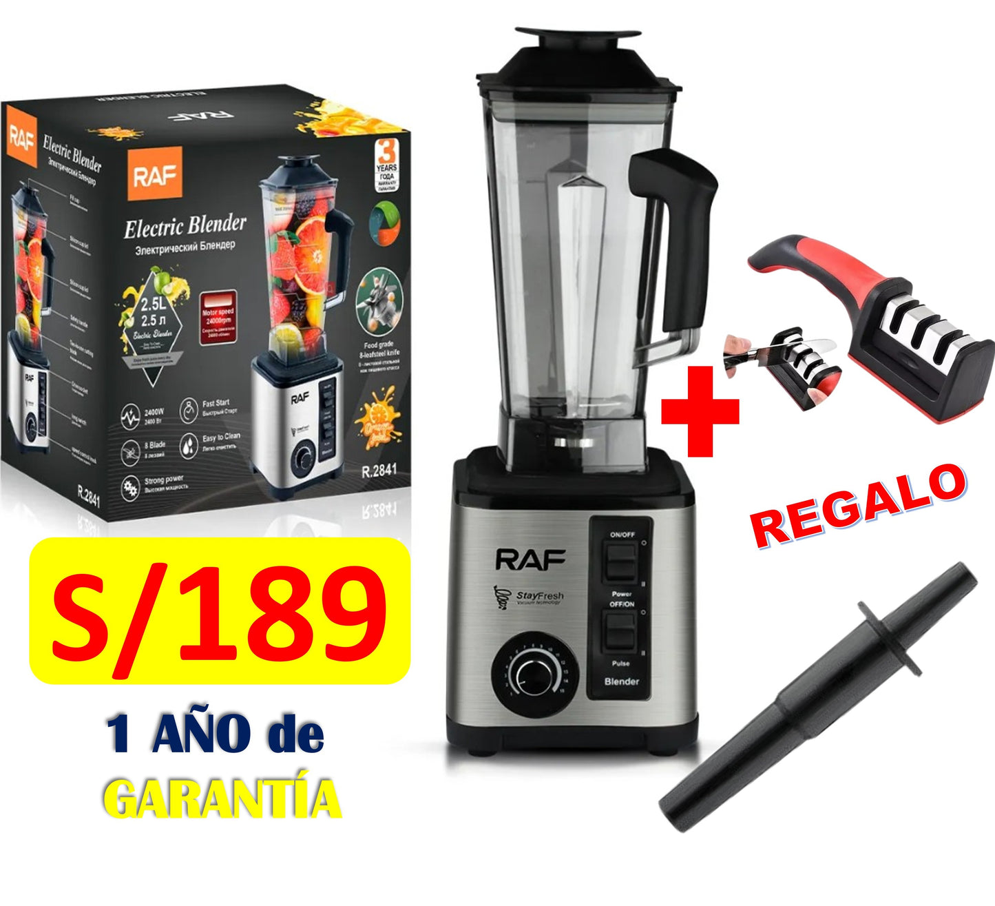 LICUADORA SEMI INDUSTRIAL PICA HIELO MARCA RAF DE 2300 WATTS,  15 VELOCIDADES Y BASE METÁLICA.
