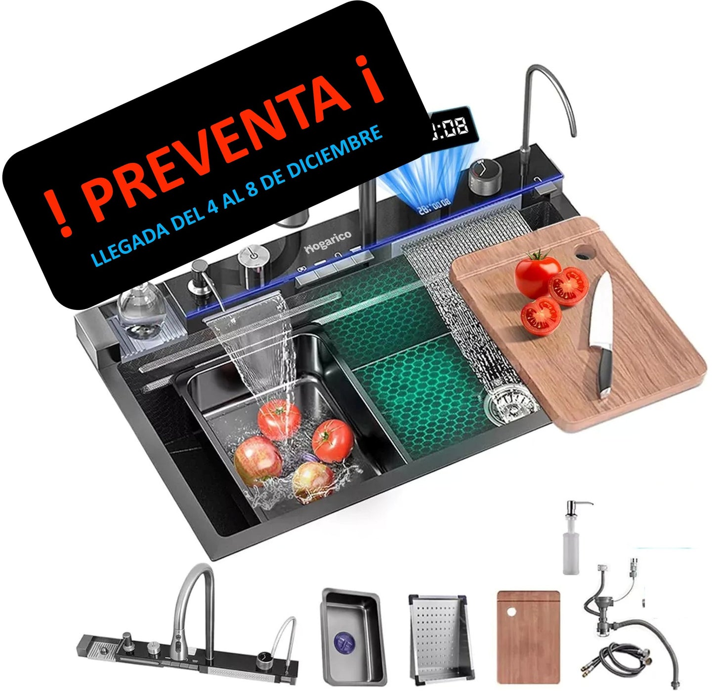 PREVENTA LAVADERO 7 EN 1 MULTIFUNCIONAL PREMIUM, 5 TECLAS, PANEL LED DE ACERO INOXIDABLE