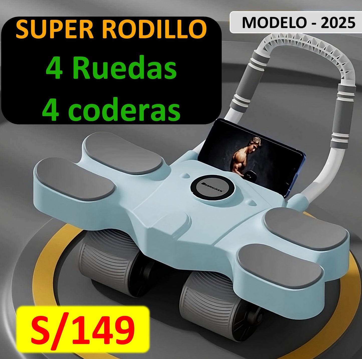SUPER RODILLO ABDOMINAL DE 4 RUEDAS + ACCESORIOS