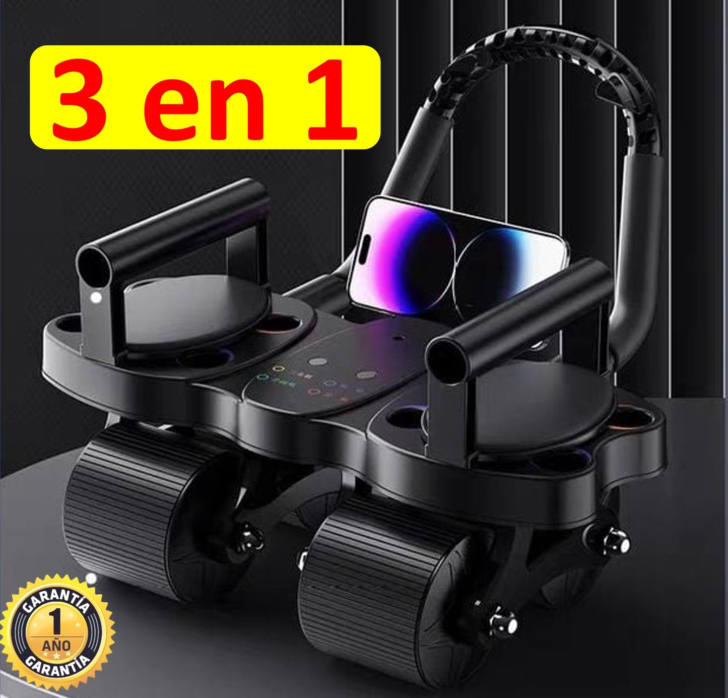 SUPER RODILLO ABDOMINAL DE 4 RUEDAS y 4 CODERAS + TABLERO DE FLEXIONES 3 EN 1