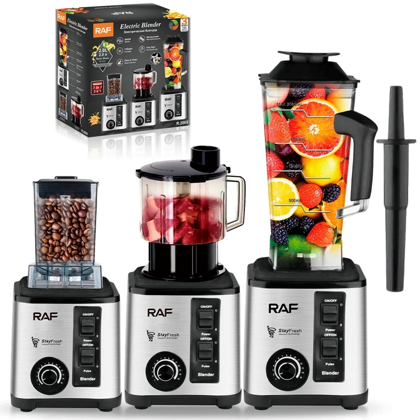 Licuadora RAF 8 en 1 — Semi Industrial 800W · 15 Velocidades · 2.5 Litros