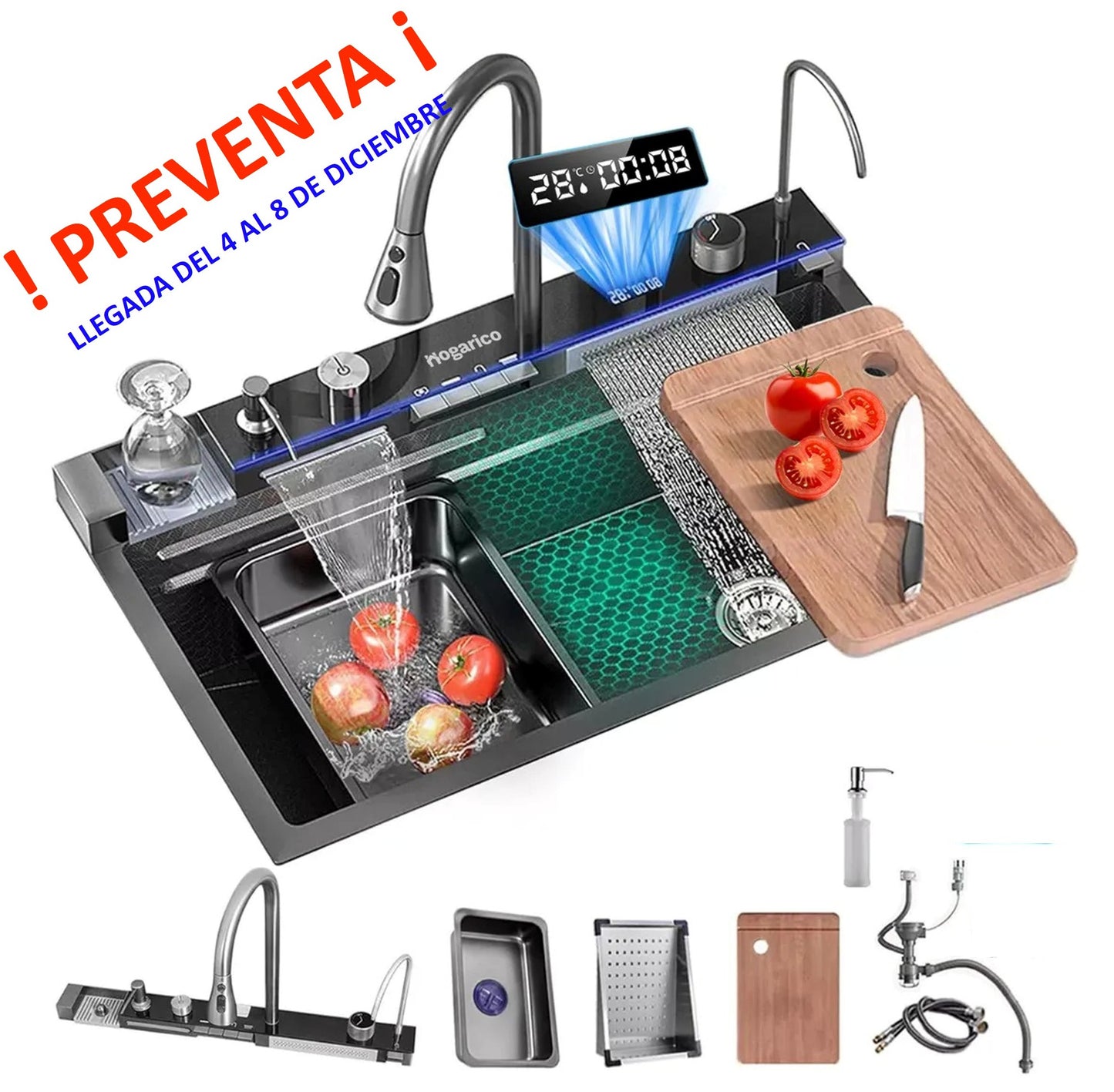 PREVENTA LAVADERO 7 EN 1 MULTIFUNCIONAL PREMIUM, 5 TECLAS, PANEL LED DE ACERO INOXIDABLE