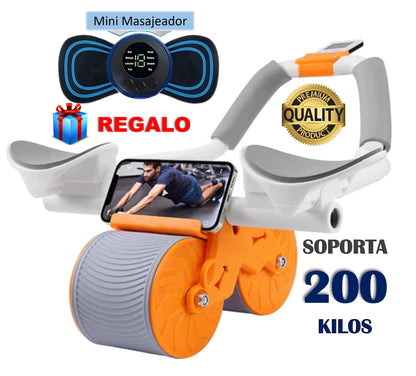 Rodillo 2024 para Abdominales con colchoneta, soporte para celular y pantalla digital.