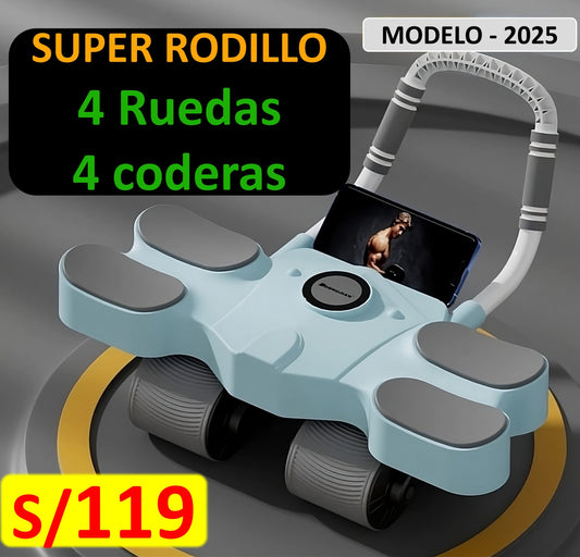 SUPER RODILLO ABDOMINAL DE 4 RUEDAS Y 4 CODERAS + ACCESORIOS