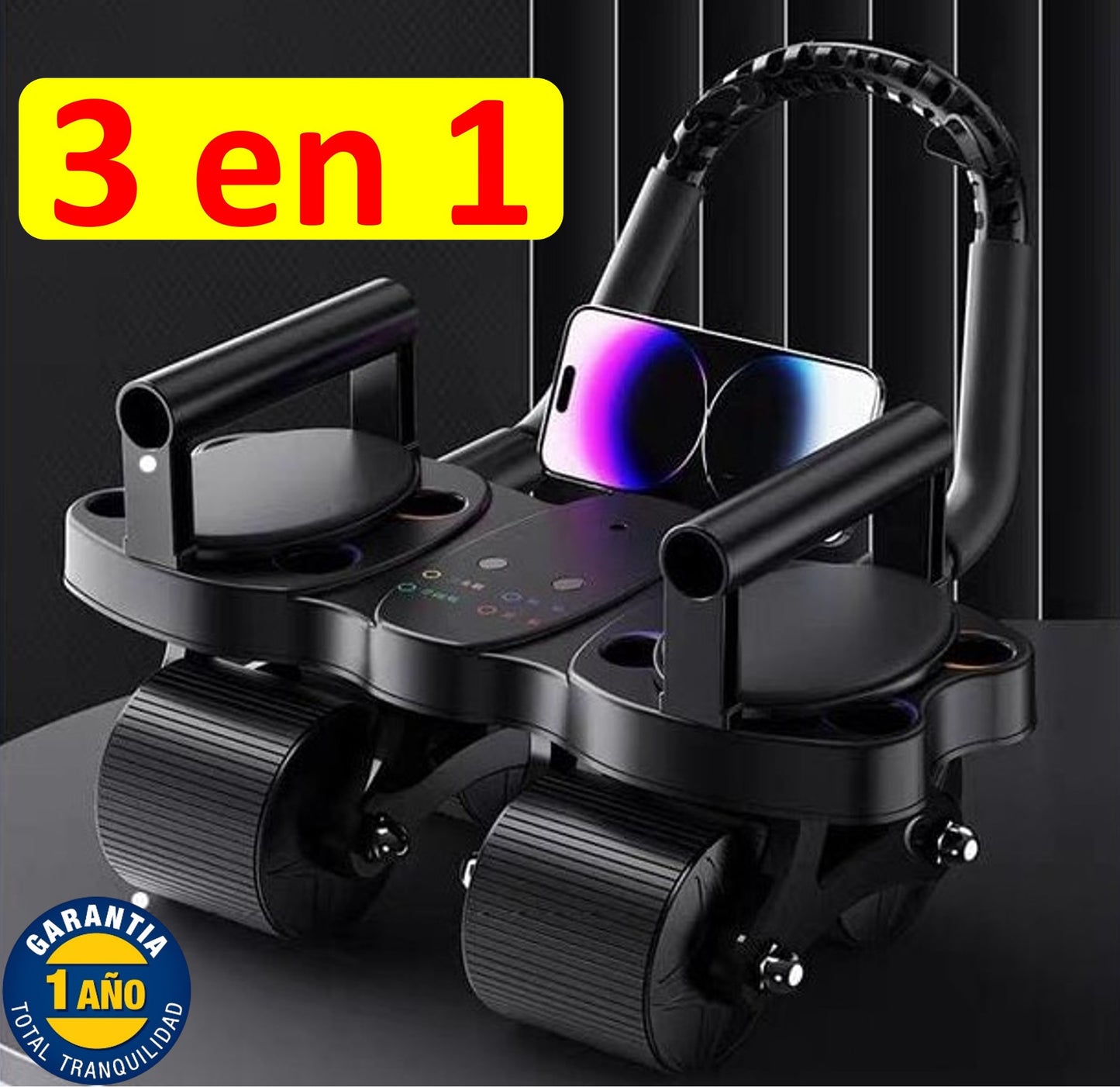 SUPER RODILLO ABDOMINAL DE 4 RUEDAS y 4 CODERAS + TABLERO DE FLEXIONES 3 EN 1