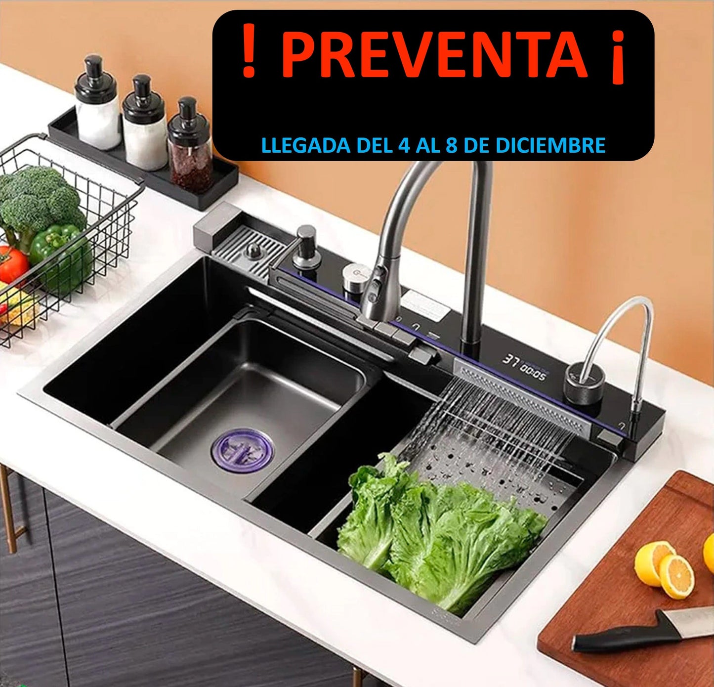 PREVENTA LAVADERO 7 EN 1 MULTIFUNCIONAL PREMIUM, 5 TECLAS, PANEL LED DE ACERO INOXIDABLE