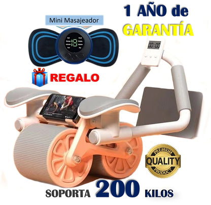 Rodillo 2024 para Abdominales con colchoneta, soporte para celular y pantalla digital.