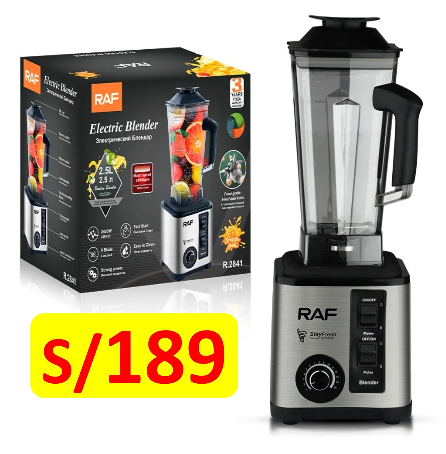 LICUADORA SEMI INDUSTRIAL PICA HIELO MARCA RAF DE 2300 WATTS,  15 VELOCIDADES Y BASE METÁLICA.