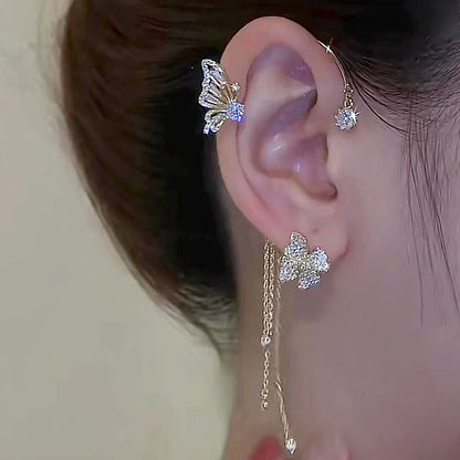 Arete Mariposa sin Perforación y colgantes (Regalo estuche especial)