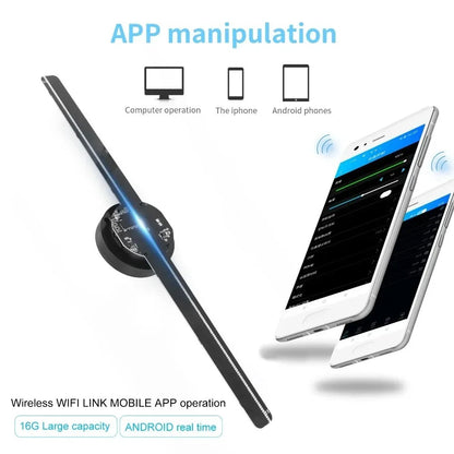 PROYECTOR VENTILADOR HOLOGRÁFICO 3D de 42 cm - APP CELULAR Y PC
