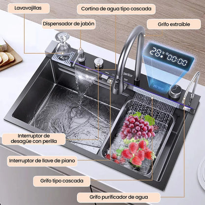 LAVADERO 7 EN 1 MULTIFUNCIONAL PREMIUM, 5 TECLAS, PANEL LED DE ACERO INOXIDABLE