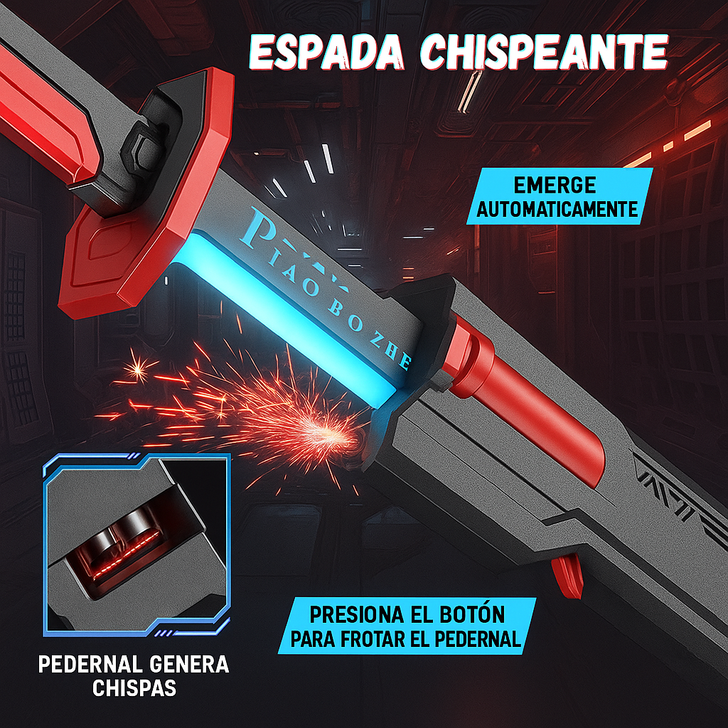 Sparkblade con Sonido, chispas, humo y Luces, recargable y accesorios.