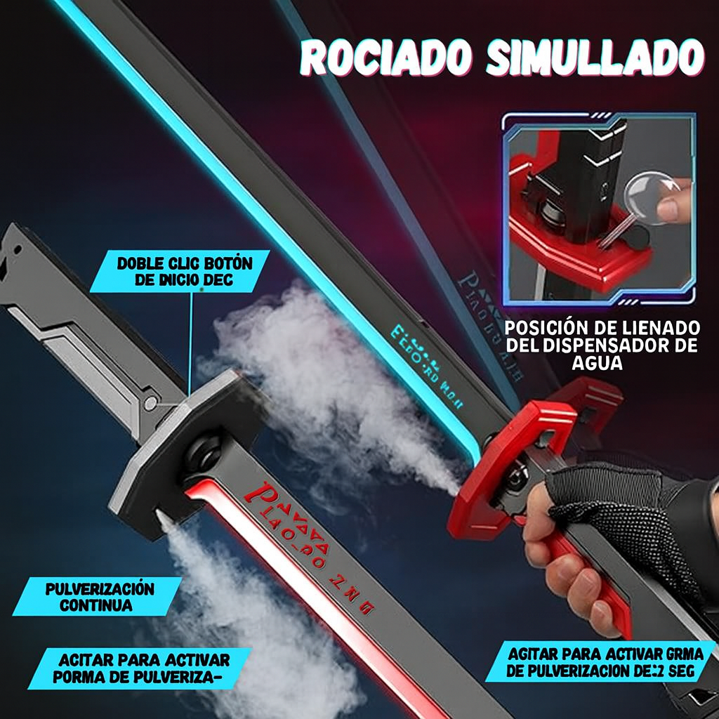 Sparkblade con Sonido, chispas, humo y Luces, recargable y accesorios.