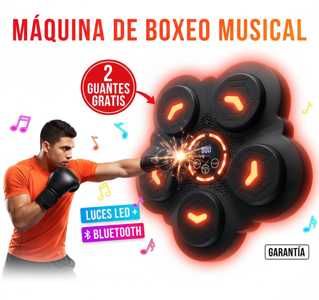 MAQUINA DE BOXEO MUSICAL + 2 GUANTES DE BOX GRATIS