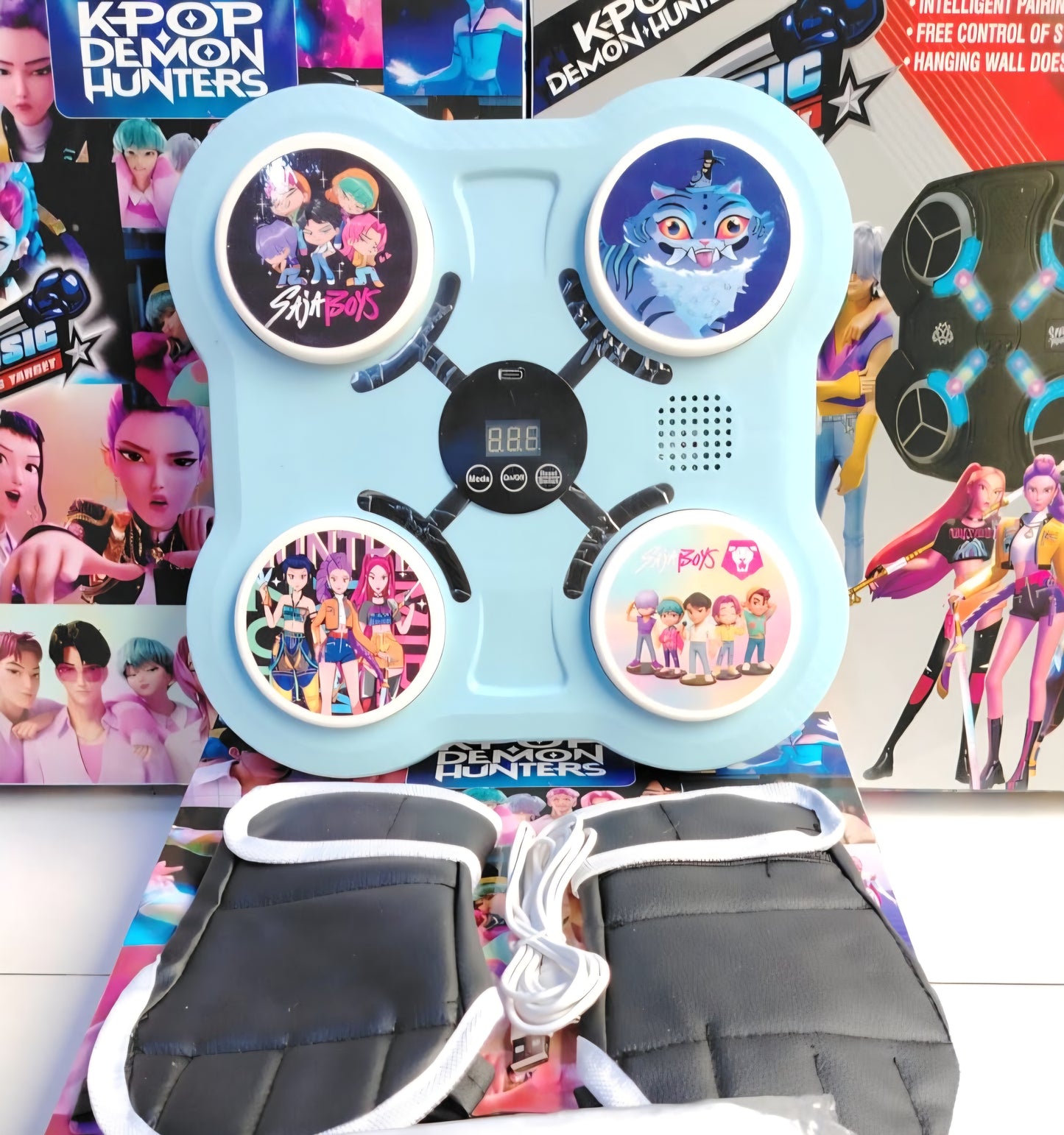 MÁQUINA DE BOXEO PARA NIÑOS MUSICAL + GUANTES, Bluetooth y luces