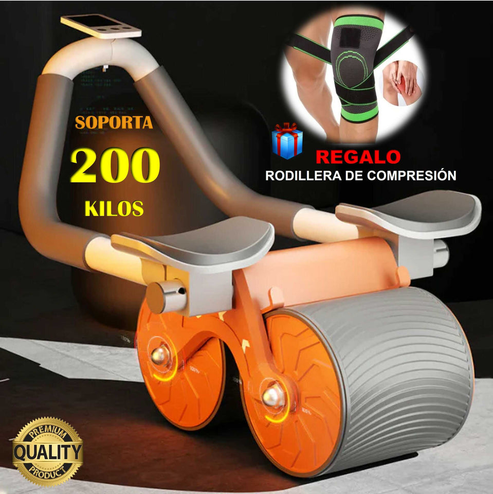 Rodillo 2024 para Abdominales con colchoneta, soporte para celular y pantalla digital.