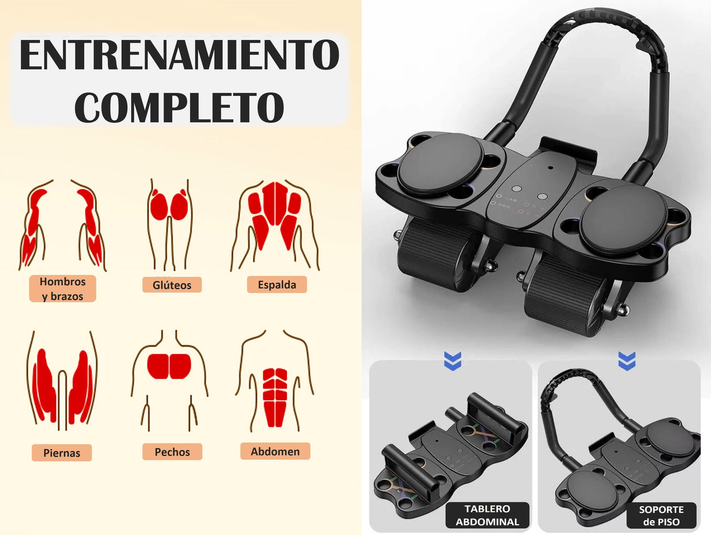 SUPER RODILLO ABDOMINAL DE 4 RUEDAS+ TABLERO MULTIFUNCIONAL