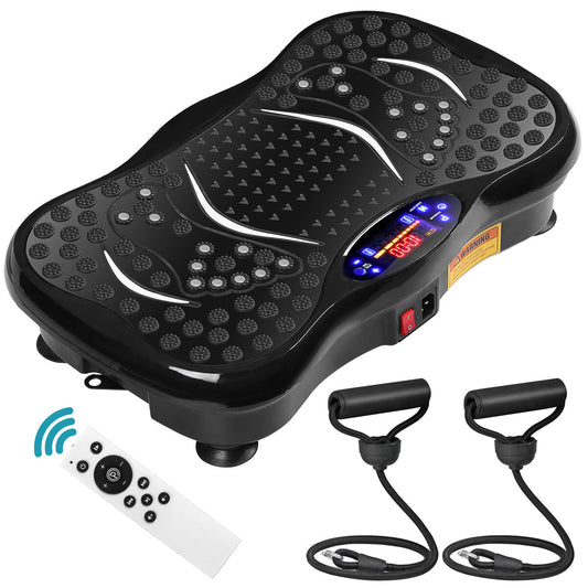 Plataforma vibratoria de cuerpo completo de 99 y 120 velocidades, 5 modos, 2 ligas, imanes, pantalla, bluetooth, música, control remoto.